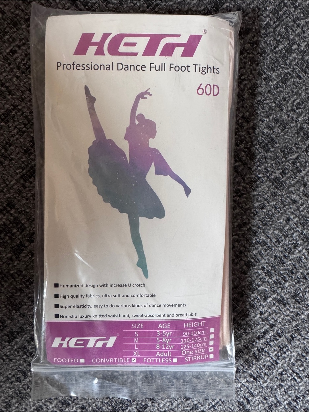 Heth Professional Dance Full Foot Convertible Tights - Pink Adult One size